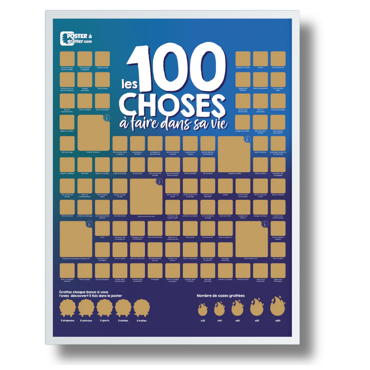Poster à Gratter Les 100 Choses à Faire Dans Sa Vie – Idée Cadeau Originale Motivation Aventures Sans Cadre
